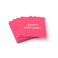 Bonjour Fete Haute Pink Signature Happy Birthday Cocktail Napkins