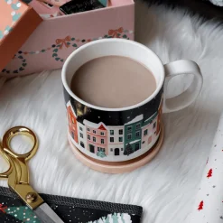 New Steel Mill Gifts Holiday Village Ceramic Mug with Coaster