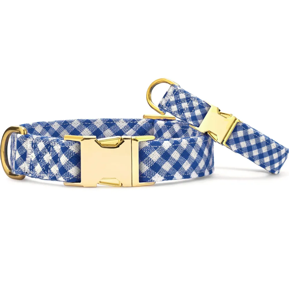 Best The Foggy Dog Lake Blue Gingham Dog Collar