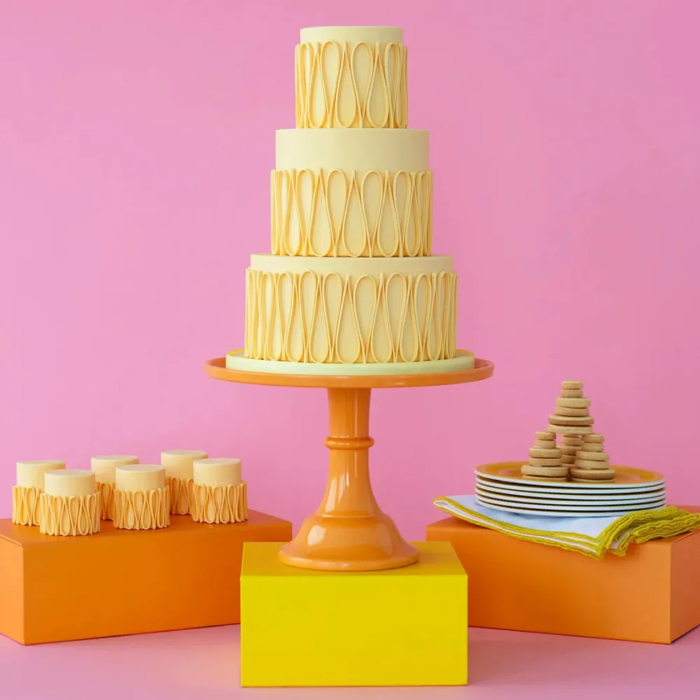 New Bonjour Fete Large Orange Pedestal Melamine Cake Stand