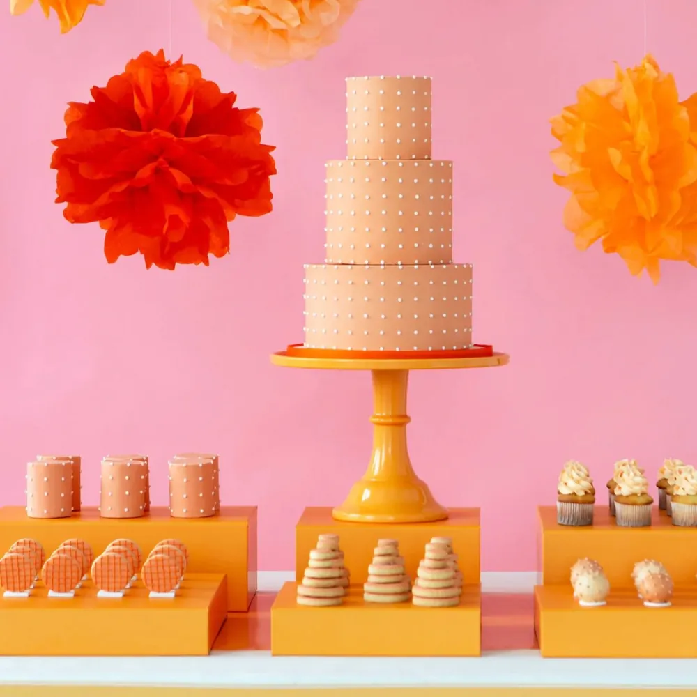 New Bonjour Fete Large Orange Pedestal Melamine Cake Stand