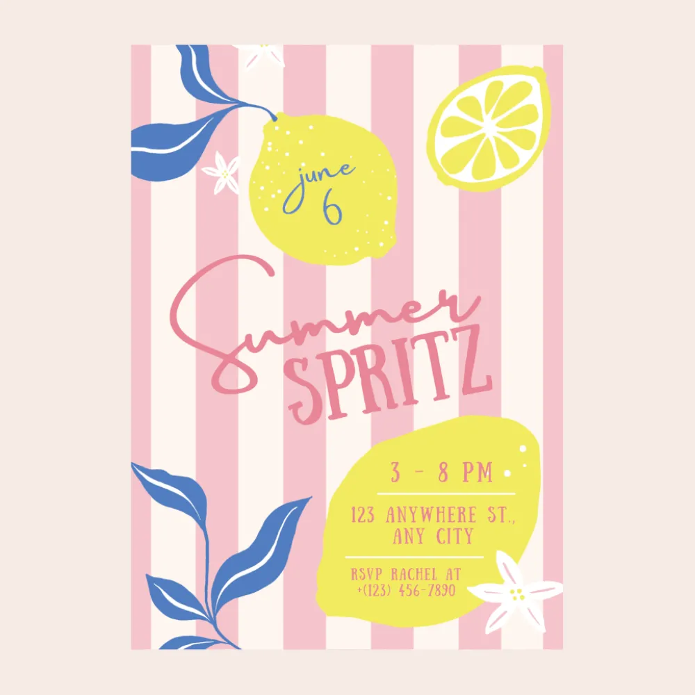 Best Bonjour Fete Lemon Zest Summer Spritz Digital Party Invitation Download