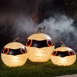 Clearance Funboy Light-Up Mummy Pumpkin Decorations, Set of 3