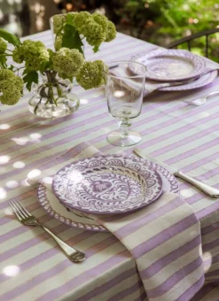Clearance Heather Taylor Home Lilac & Cream Stripe Tablecloth