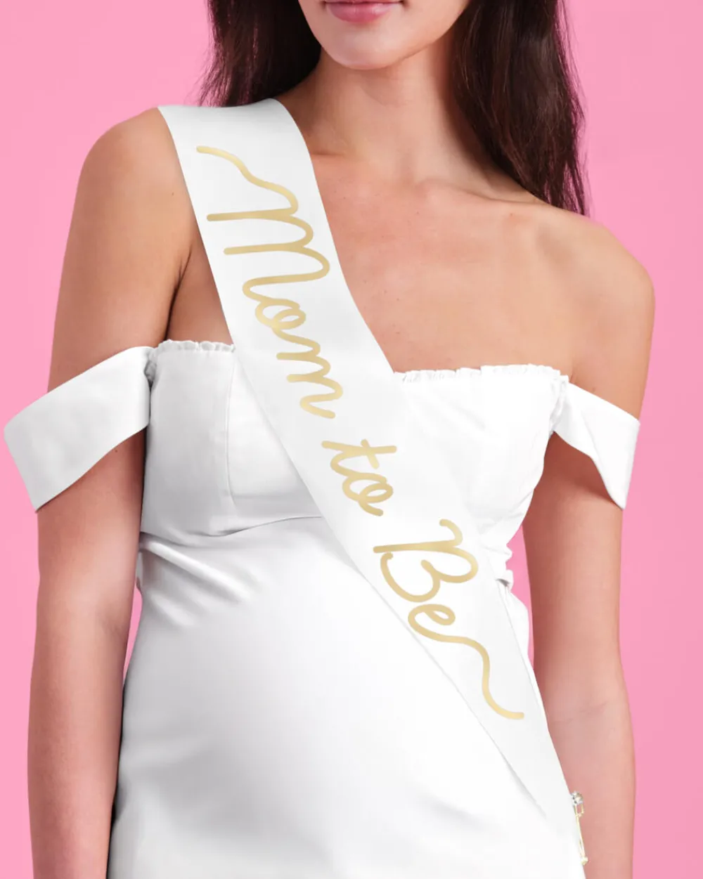 New xo, Fetti Mom to Be Sash - white satin sash