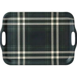 Online Sweet Water Decor Navy Green Plaid Large Melamine Tray with Handles