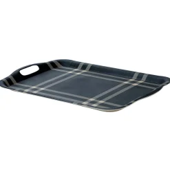 Online Sweet Water Decor Navy Green Plaid Large Melamine Tray with Handles