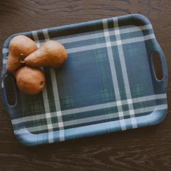 Online Sweet Water Decor Navy Green Plaid Large Melamine Tray with Handles