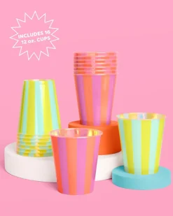 xo, Fetti Neon Stripe Iridescent Plastic Cups