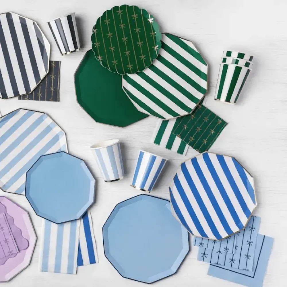 Discount Bonjour Fete Palisades Blue Signature Cabana Stripe Plates