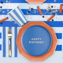 Clearance Bonjour Fete Palisades Blue Signature Cabana Stripe Cups