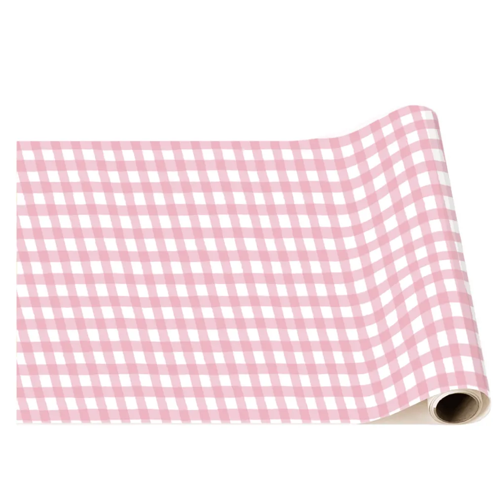 New Bonjour Fete Petal Pink Gingham Table Runner