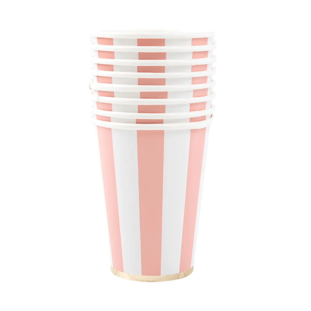New Bonjour Fete Petal Pink Signature Cabana Stripe Cups