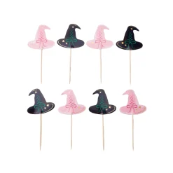 Online Bonjour Fete Pink & Black Witch Hat Cupcake Toppers
