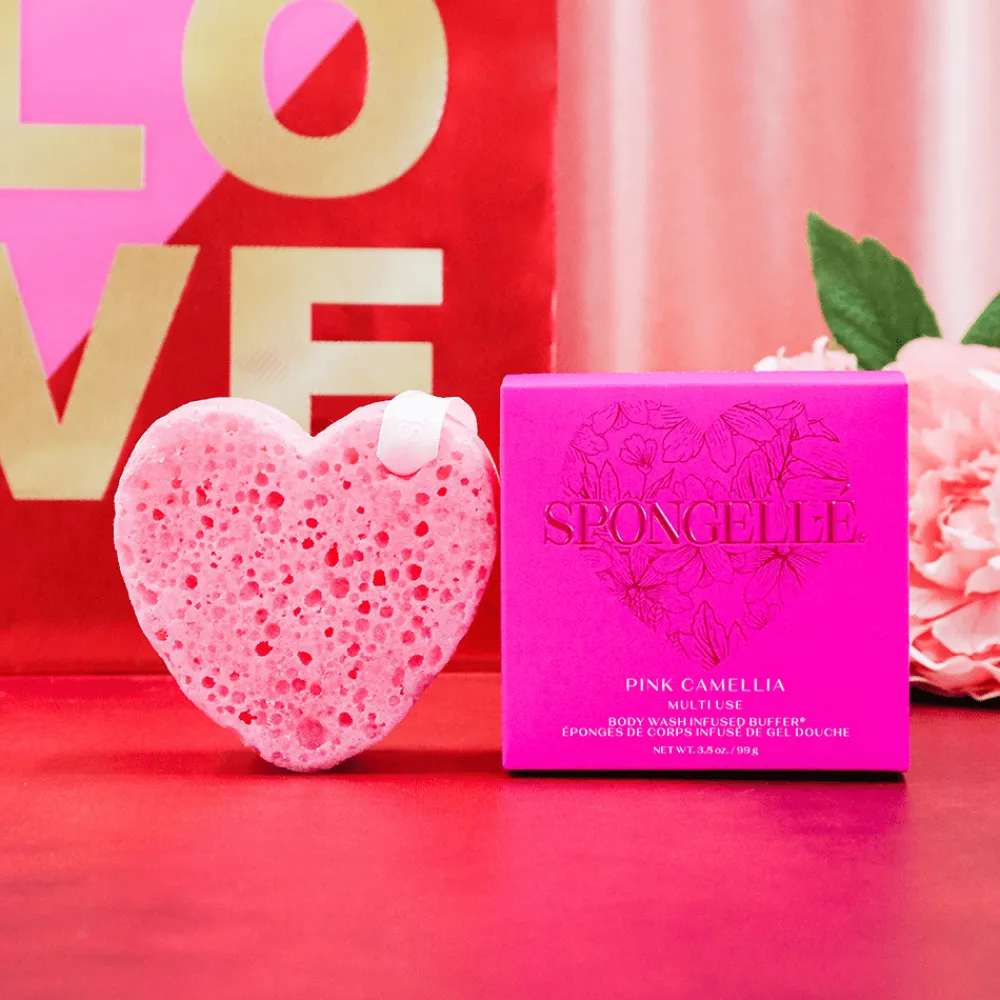 New Spongellé Pink Camellia Heart Buffer Sponge
