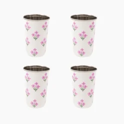 New Trudie Pink Floral Tall Enamelware Tumblers - Set of 4