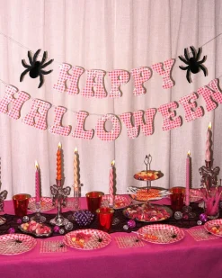 New xo, Fetti Pink Gingham Happy Halloween Banner
