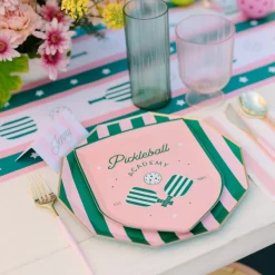Outlet Bonjour Fete Pink & Green Signature Cabana Stripe Large Plates