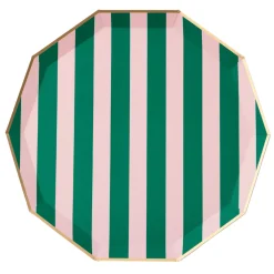 Outlet Bonjour Fete Pink & Green Signature Cabana Stripe Large Plates