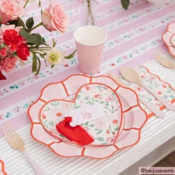 New Bonjour Fete Pink & Red Floral Dinner Napkins