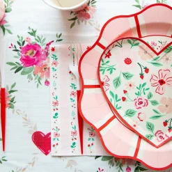 Best Bonjour Fete Pink & Red Floral Dinner Plates