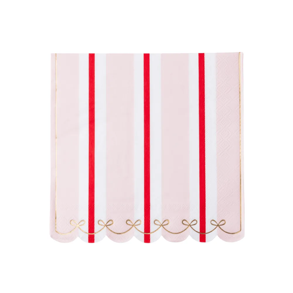 New Bonjour Fete Pink & Red Regency Stripe Large Napkins