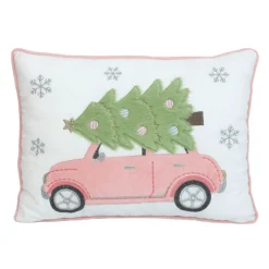 Clearance MON AMI Pink Retro Car Christmas Lumbar Pillow by