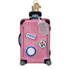 Clearance Old World Christmas Pink Rolling Suitcase Ornament