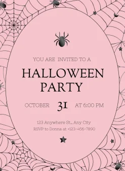 Best Bonjour Fete Pink Spider Web Halloween Party Invitation Download