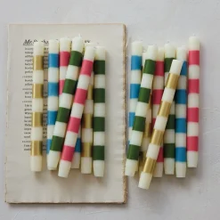 Discount Creative Co-op Pink & White Striped Taper Candles