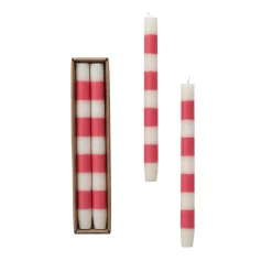 Discount Creative Co-op Pink & White Striped Taper Candles