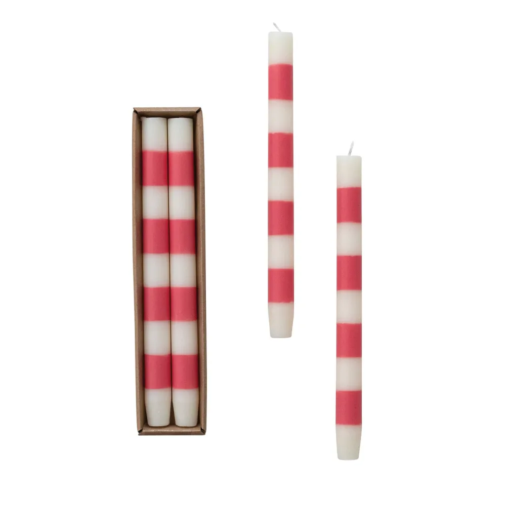 Discount Creative Co-op Pink & White Striped Taper Candles