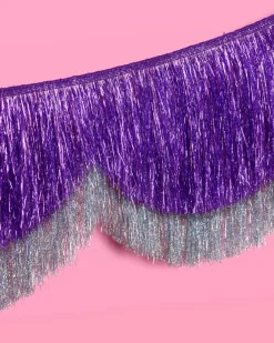New xo, Fetti Purple & Silver Scallop Fringe Banner
