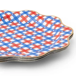 Sale Bonjour Fete Red & Blue Gingham Star Dinner Plates