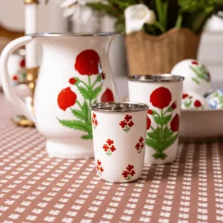 Discount Trudie Red Floral Short Enamelware Tumblers - Set of 4
