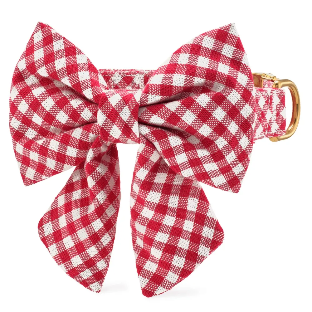 Hot The Foggy Dog Red Gingham Lady Bow Dog Collar