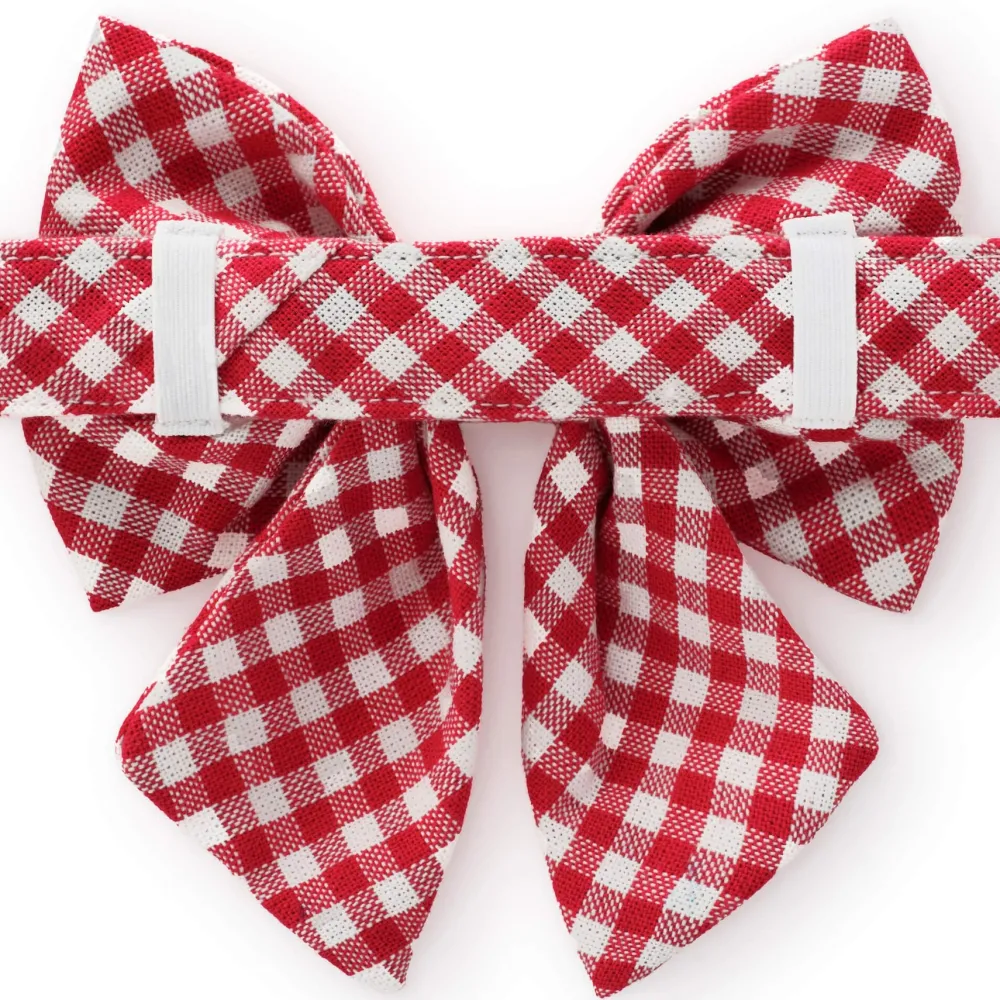 Hot The Foggy Dog Red Gingham Lady Bow Dog Collar
