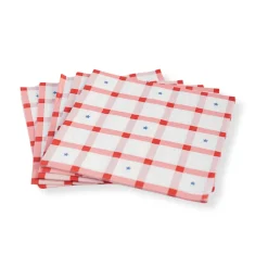 Hot Bonjour Fete Red Gingham 4th of July Large Napkins