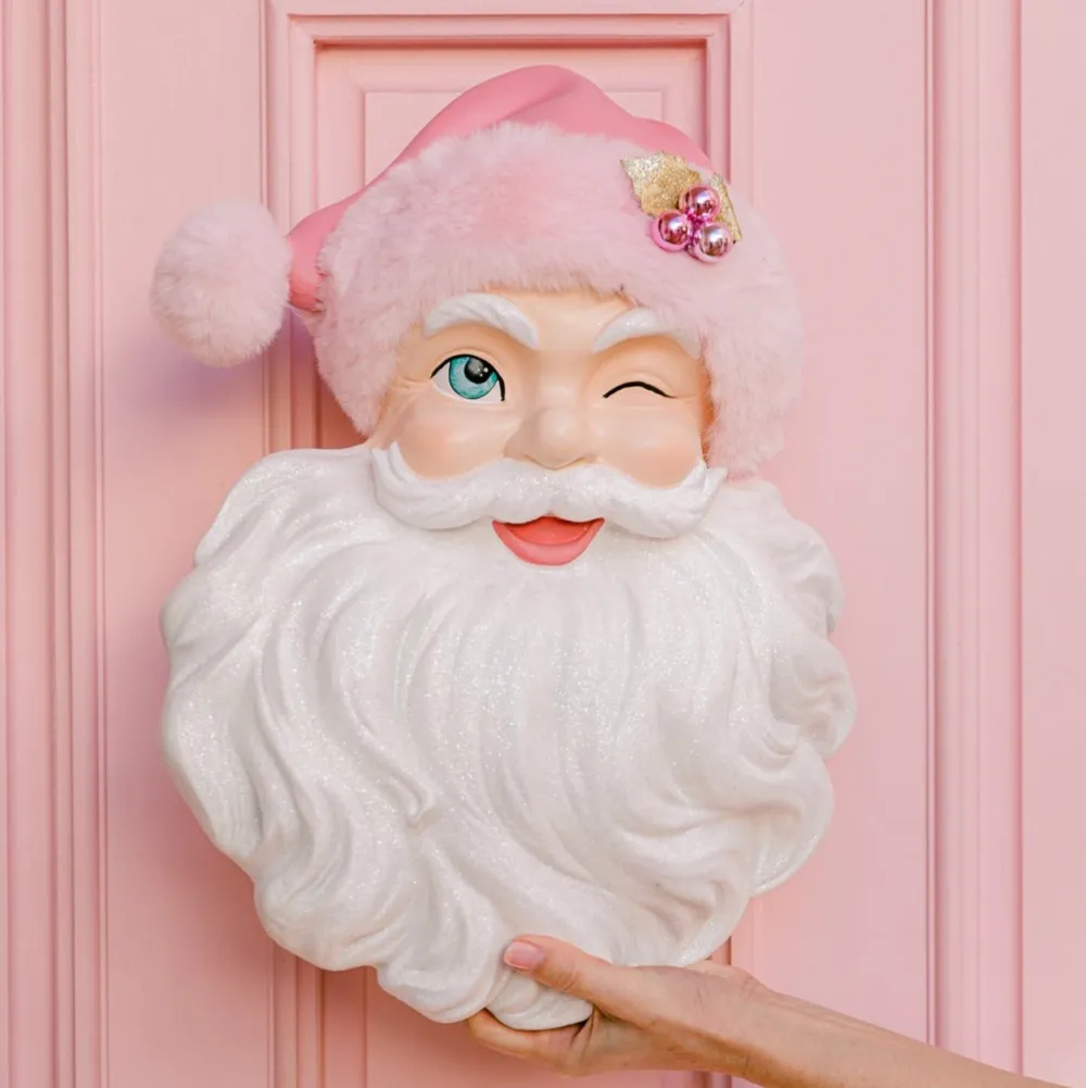 Raz Santa with Pink Hat Wall Decor
