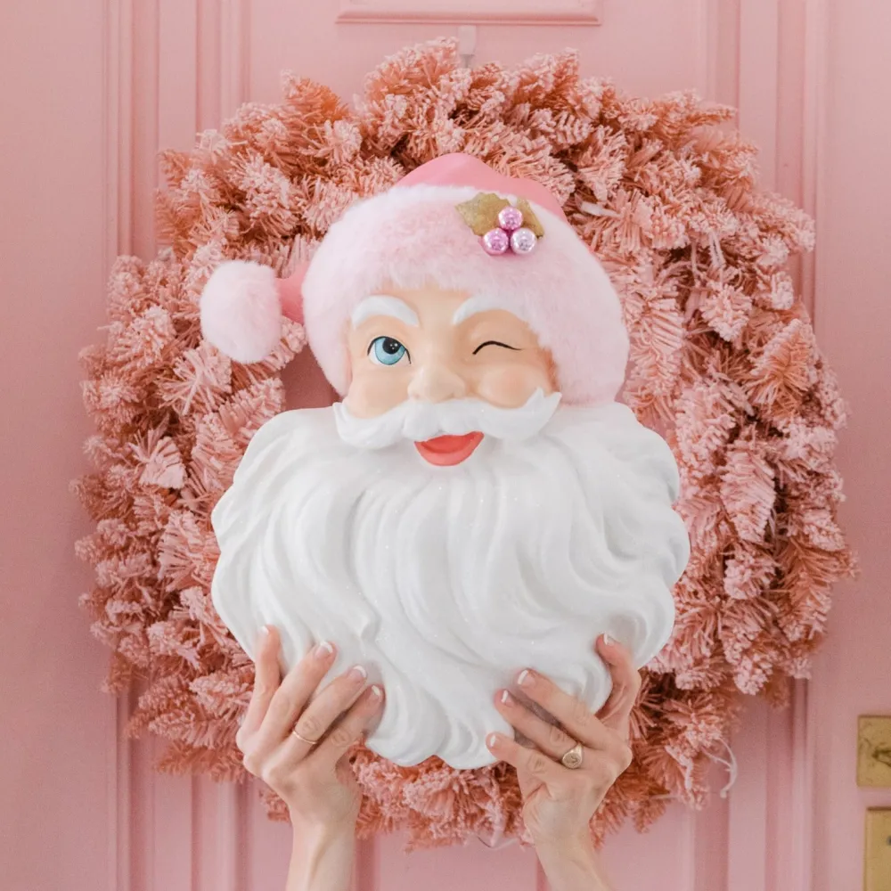 Raz Santa with Pink Hat Wall Decor