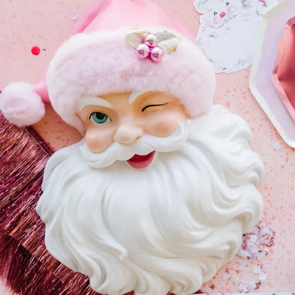 Raz Santa with Pink Hat Wall Decor