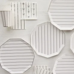 Bonjour Fete Silver Large Stripe Plates