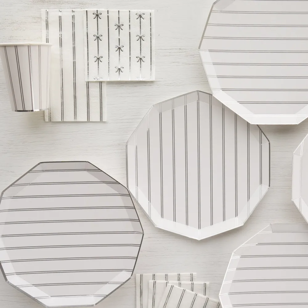 Bonjour Fete Silver Large Stripe Plates