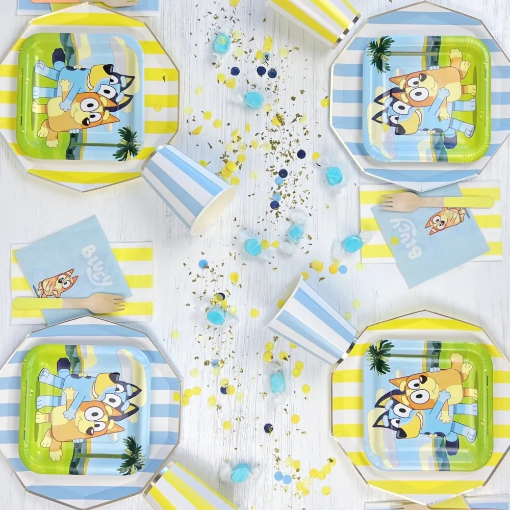 Bonjour Fete Sky Blue Signature Cabana Stripe Plates