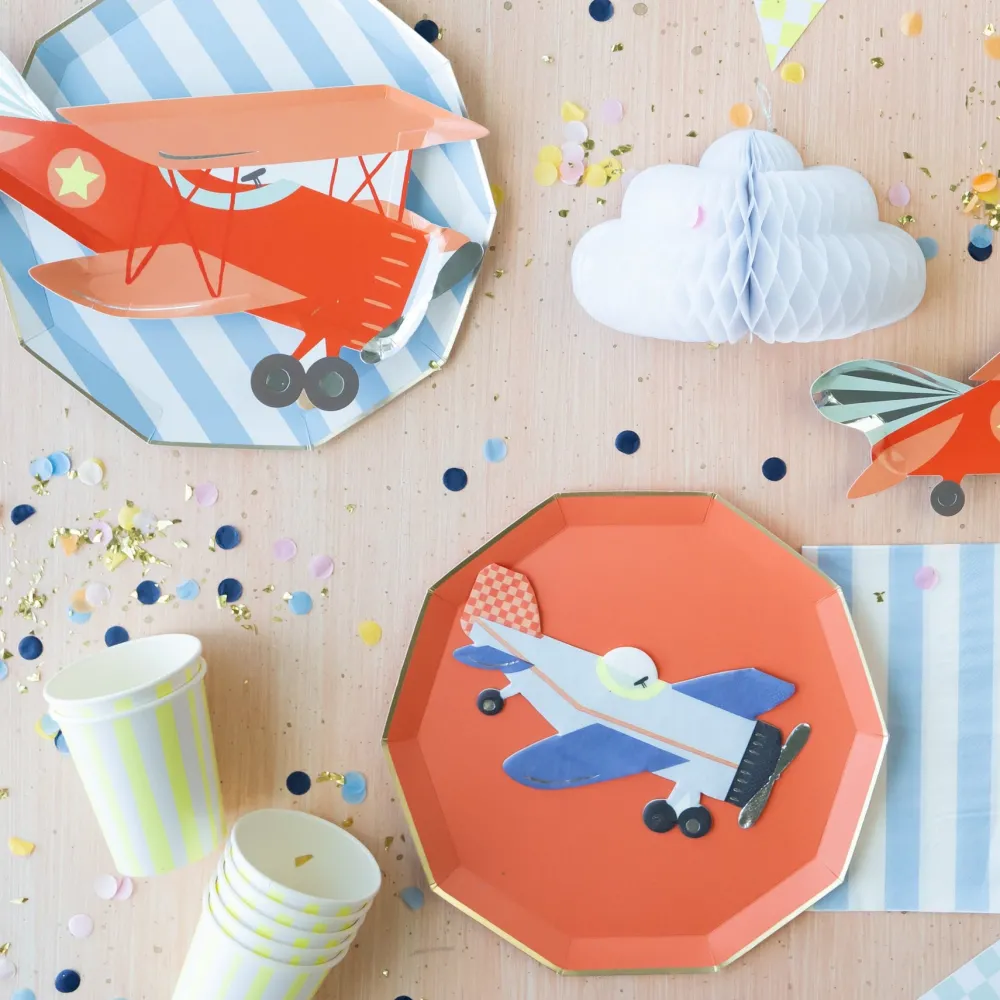 Bonjour Fete Sky Blue Signature Cabana Stripe Plates
