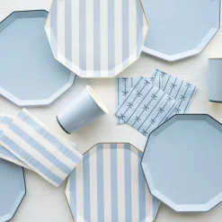 Bonjour Fete Sky Blue Signature Cabana Stripe Plates