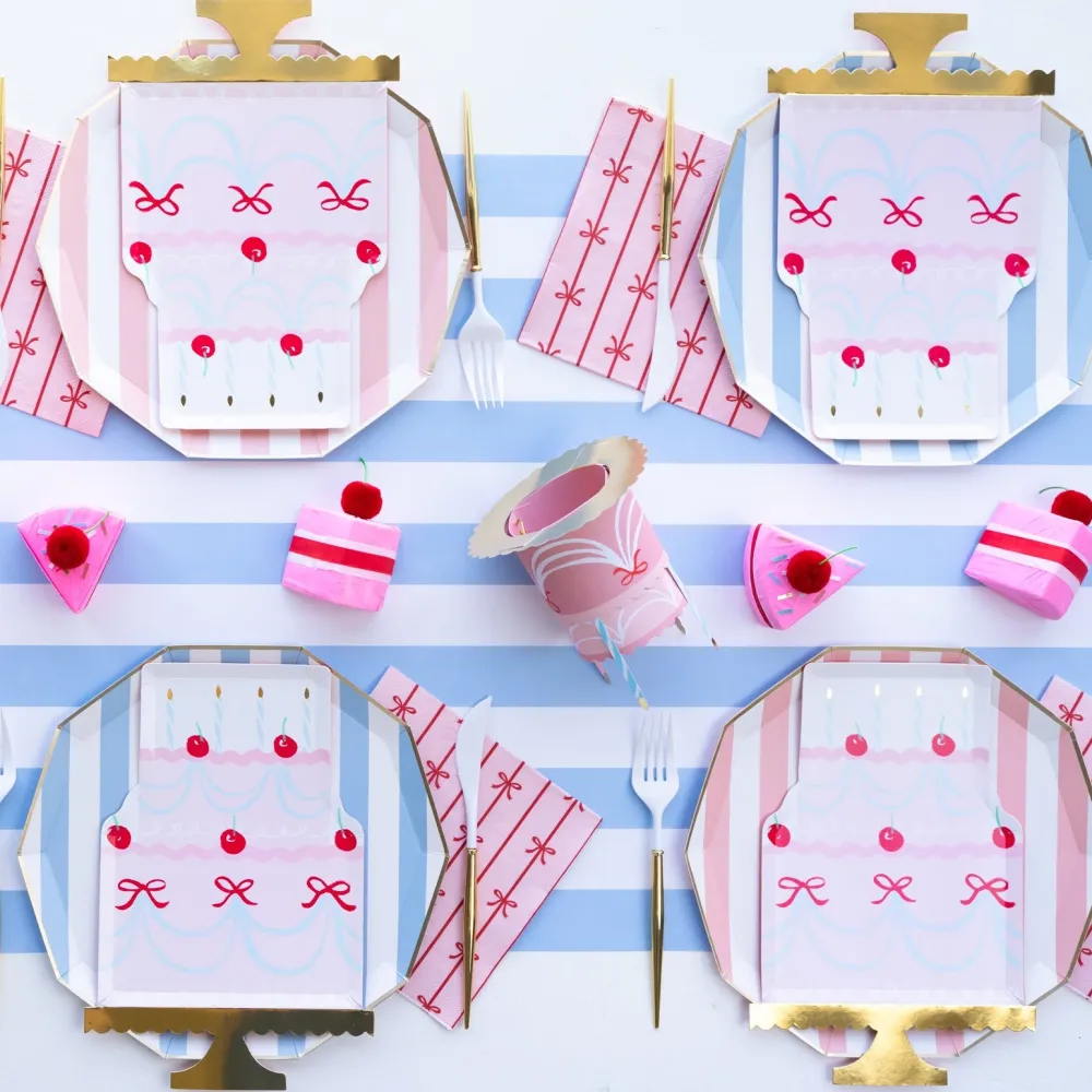 Bonjour Fete Sky Blue Signature Cabana Stripe Plates
