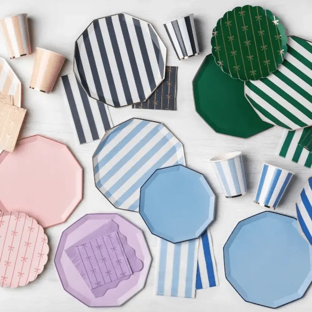 Bonjour Fete Sky Blue Signature Cabana Stripe Plates