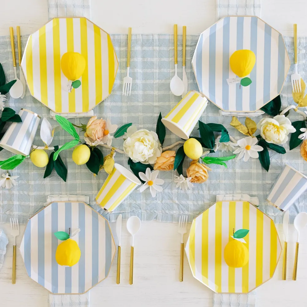 Bonjour Fete Sky Blue Signature Cabana Stripe Plates