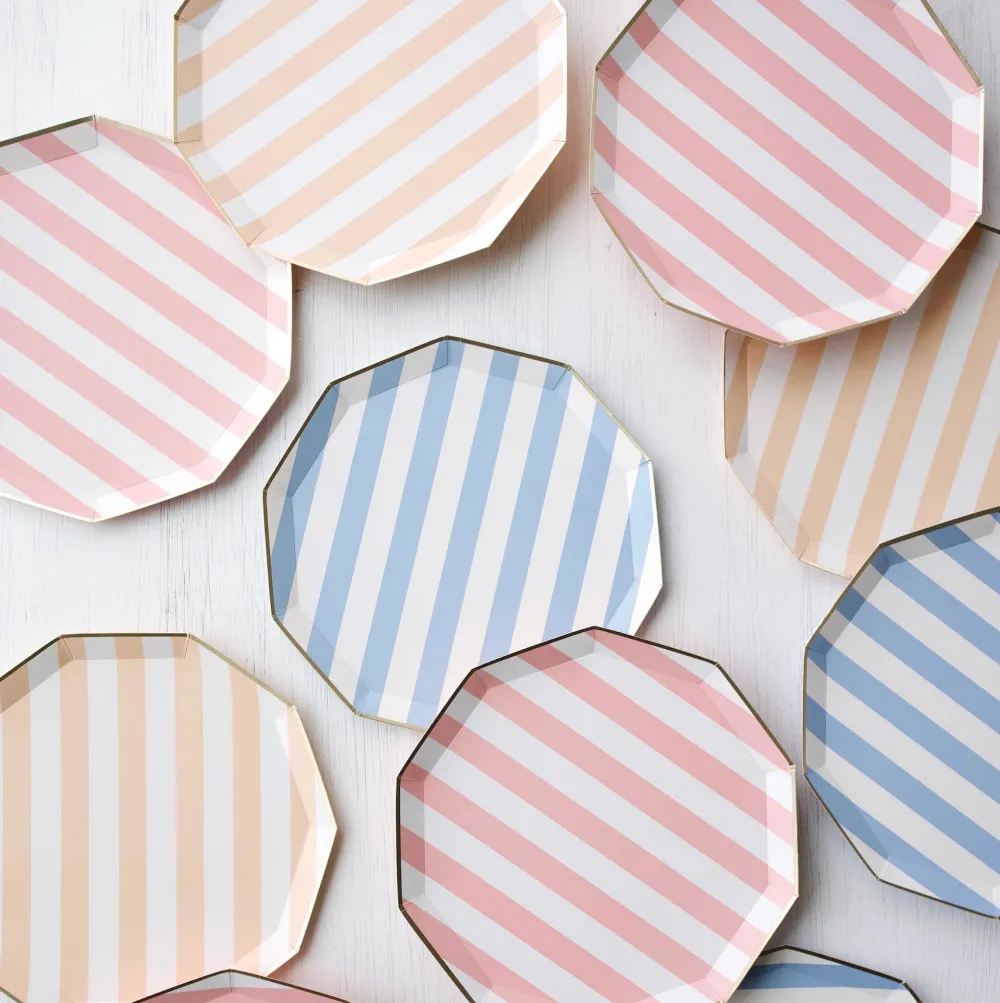 Bonjour Fete Sky Blue Signature Cabana Stripe Plates